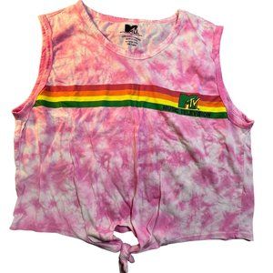 MTV Tie Dye Rainbow Stripe Front Knot Tank